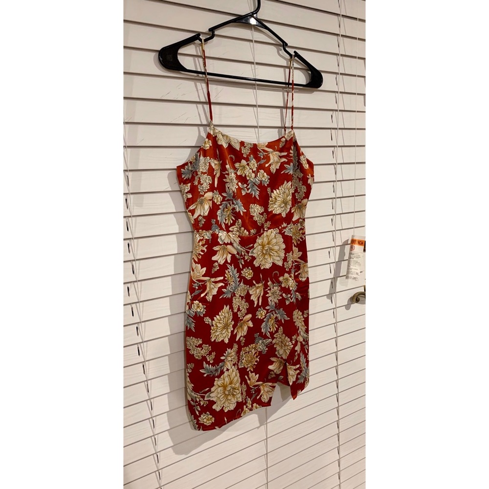 Cotton Candy LA orange silk slip dress with slit